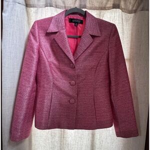 Kasper Petite Pink Metallic Textured Blazer Jacket 4P Three Button Shimmer Coat